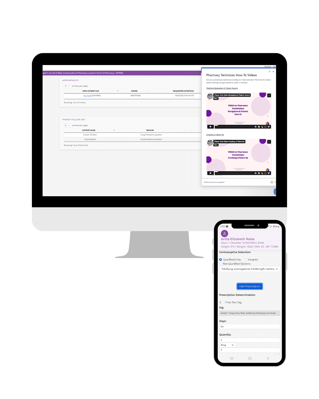 PRISM platform interface showing clinical workflow